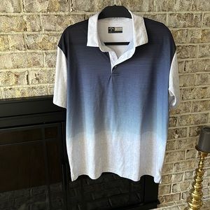 Callaway Men’s Blue and Grey Striped Ombré Polo